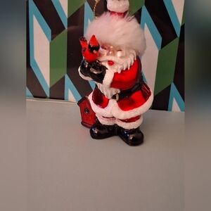 Santa Claus w Cardinal Glass Christmas Tree Ornament NWT